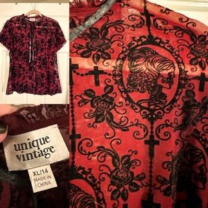 Unique Vintage Red Gothic Print Women's Top